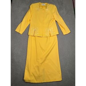 Lily Lee Womens Yellow Embroidered Jacket Skirt Suit Set Formal Special Occasion